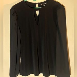 International concepts, black, long sleeve, keyhole front, sheer armed blouse